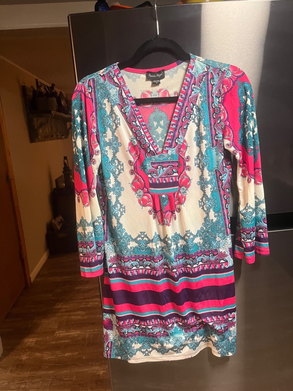 Charlie Paige Pink & Teal Paisley V-Neck swim suit cover up.